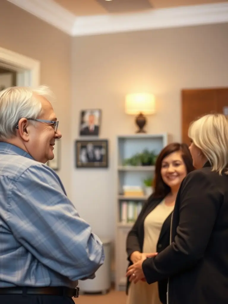 A photograph of a family receiving a cremation urn with a comforting funeral director in the background, emphasizing support and guidance during the process.